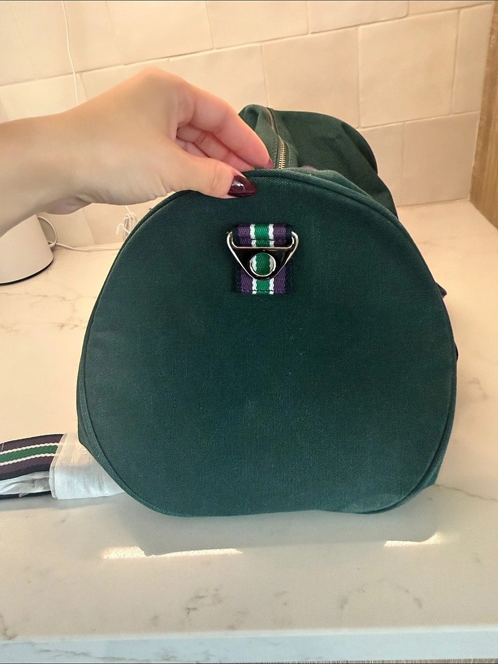 Wimbledon SW19 Duffle Bag in Green & Purple - Picture 6 of 7